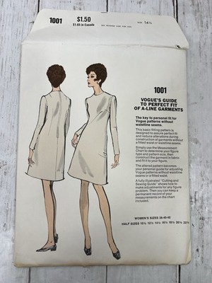 Vogue Sewing Patter Guide to Perfect Fit A-Line Garments 1001 Size 14.5 Uncut
