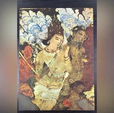 Indra, King of Heaven Original Antique Vintage Fine Art INDIA Print Ajanta Caves