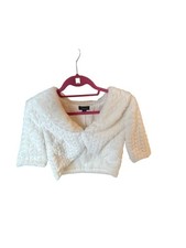 Tacera Ivory Textured Cropped Jacket   Size Medium   Bridal / Formal Bolero