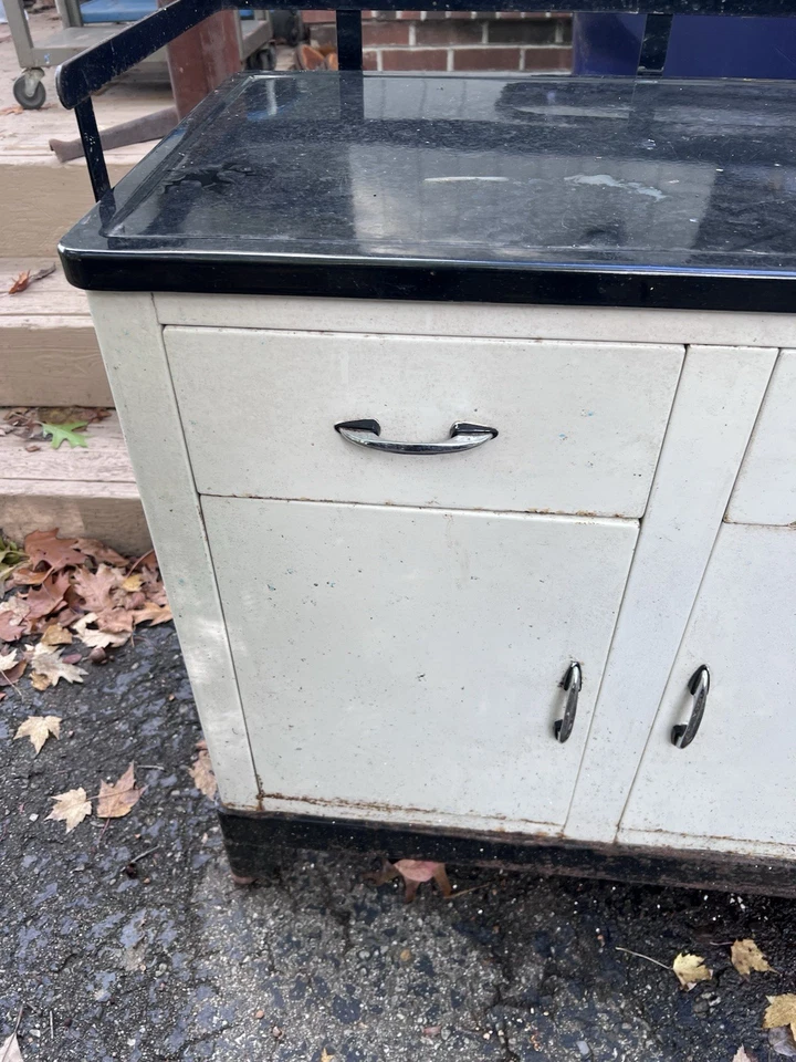 Gabinete médico de acero de colección exhibición charlatanería industrial funeral boticario escritorio Foto 2 de 4