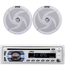 Pyle PLCD43MRB Marine AM/FM MP3 Stereo Receiver, 2x 5.25" 180W White Speakers