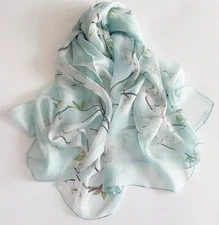 100% Silk Scarf Women neckerchief thin Shawl Wrap Floral blue green HD118-56