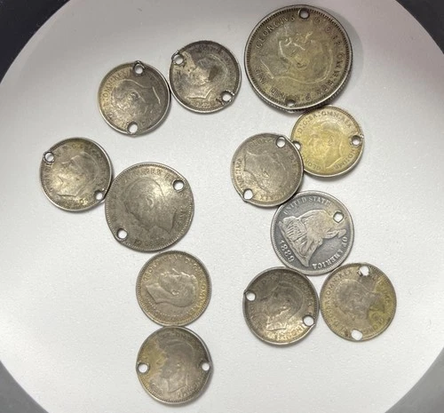 Old Holed Silver Coin Lot Barber Seated Liberty AU 3 Pence Estate