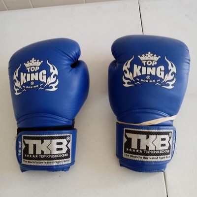 Top King Muay Thai Sparring Boxing Gloves 16oz Blue/Black Vintage