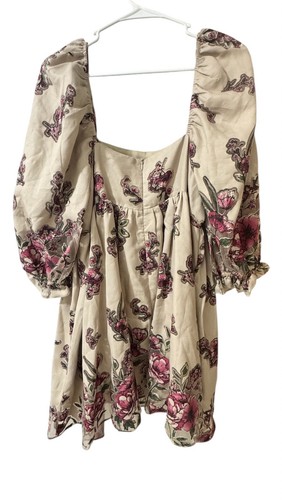 Arula Kleid A Übergröße X Blumen Spitze Puffärmel ALine beige gefüttert gebraucht, in einwandfreiem Zustand - Bild 13 von 13