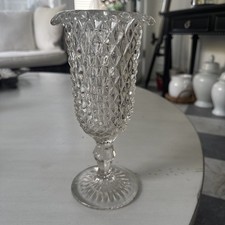EAPG Flint Glass Sawtooth Pedestal Celery Vase Rolled Edge 9 1/2