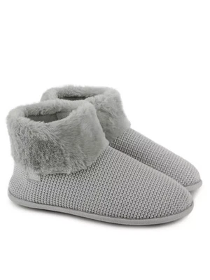 TOTES ISOTONER Totes Womens Isotoner Knit Boot with Faux Fur Cuff Slippers Grey UK 6