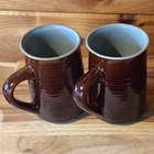 Red Wing Pottery USA 2 Hand Painted VILLAGE GREEN Mugs GC