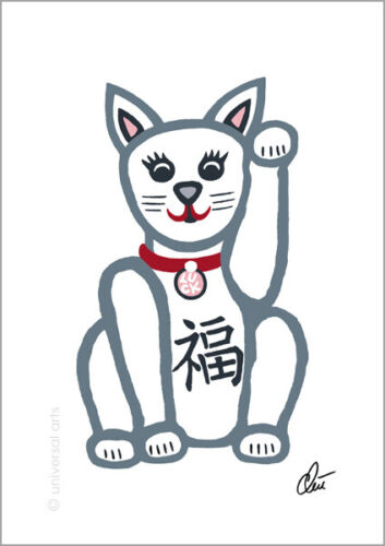 JACQUELINE DITT - Maneki Neko Lucky Cat outl.A3 sign.ltd.Original Druck Grafik - Afbeelding 1 van 2