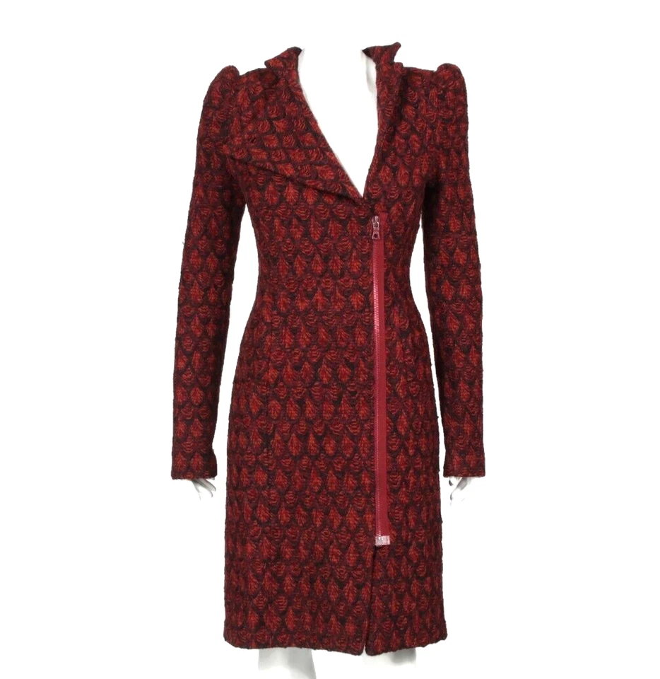 Abrigo Chaqueta De Colección BETSEY JOHNSON Victoriano Hombro Abullonado Púrpura Pavo Real Tweed Talla S Foto 3 de 4