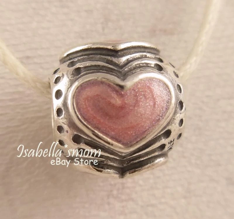 Ritirato Cuori Autentico Pandora Smalto Rosa Valentine Ciondolo/Perlina Nuovo - Immagine 2 di 4