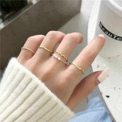 5pcs Korean Simple Design Wavy Ring Set For Women Personality