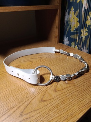 Antoniazzi Firenze Made In Italy White Leather Western  Boho Belt Sz:L Vintage Antoniazzi Firenze Italian Leather Belt: White Wet  main image 4