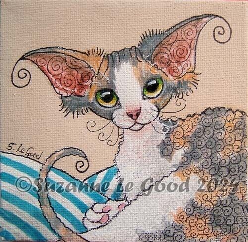 Devon Rex Cat art painting on canvas easel original hand painted Suzanne Le Good - Photo 1 sur 3