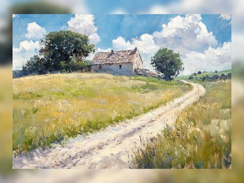 Rustic Farmhouse View 5"x7" Print on Matte Paper | Tranquil Landscape Art - Picture 4 of 7