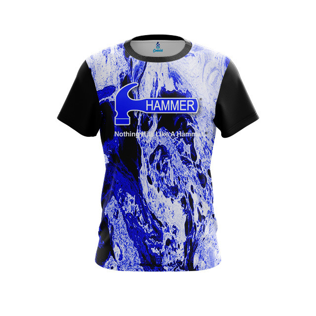 Hammer Mens Dye Sub Marbled Blue CoolWick Performance Crew Bowling