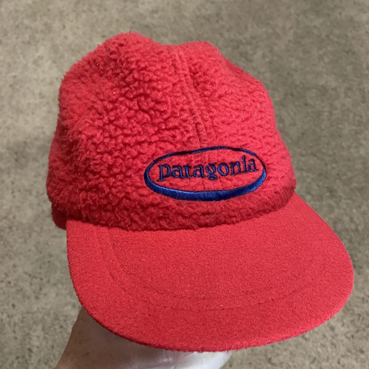 Vintage Patagonia Hat Cap Youth Kids Red Fleece Ear Flaps Made in USA 90s Y2K