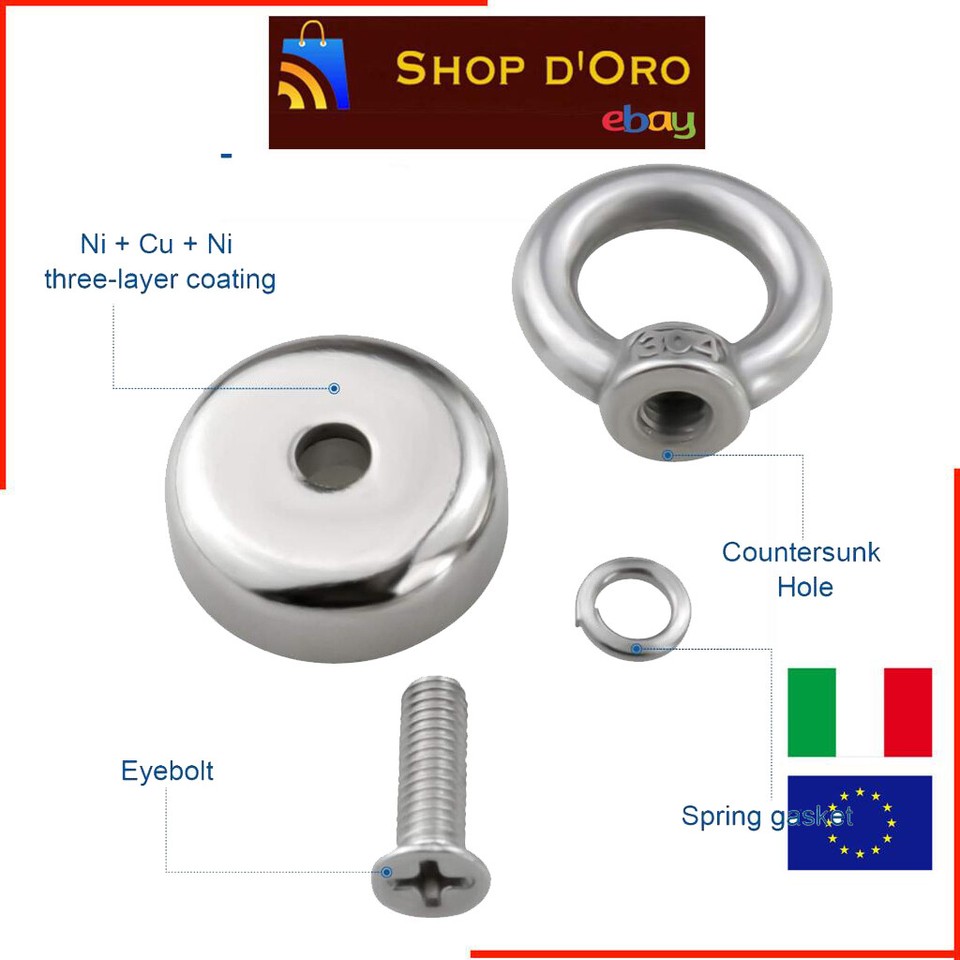 Lotto 10 Ganci Magnetici Diapositive NdFeB N52 Magnete Al Neodimio 5,5 Kg 12 Libbre Resistenti - Foto 4