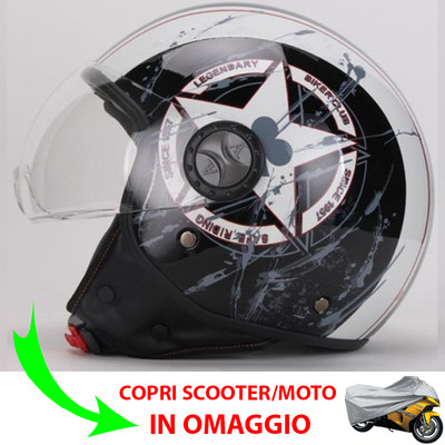 Casco Jet per Scooter Moto Top Gun Fiore Grigio Stella Bianca Lucido con  Visiera | eBay