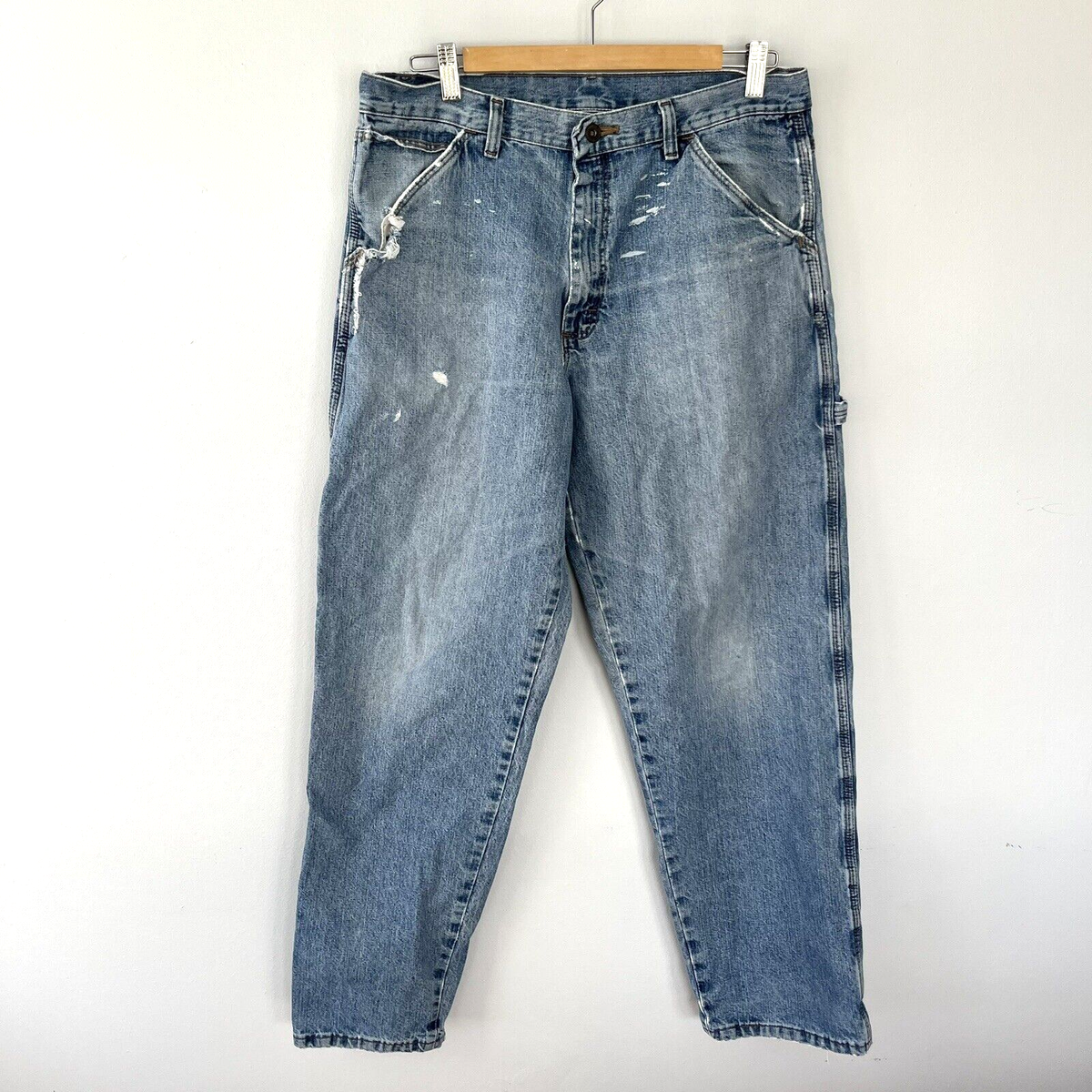Vintage 90s Wrangler 32x32 Carpenter Jeans Blue Denim Painter