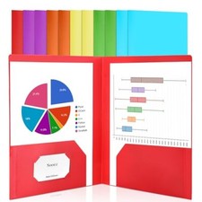 Pack 2-Pocket Folders with Labels, Heavy Duty Plastic Folders with Pockets, 12