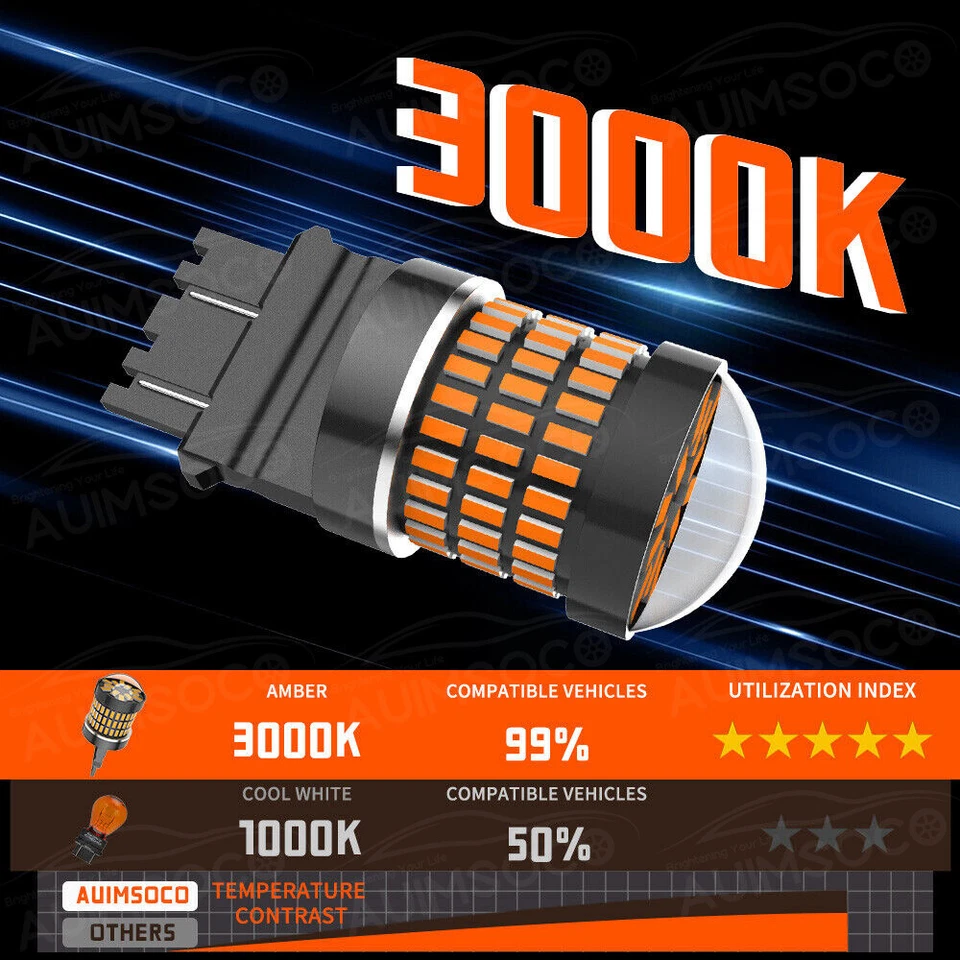 For GMC K2500 1990-2000 3157 LED Back Up Reverse Lights Bulbs Amber Yellow — 第 3/4 张图片