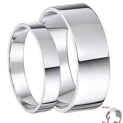9 kt Weißgold Ringe His-Hers 4 mm & 6 mm flach Eheringe