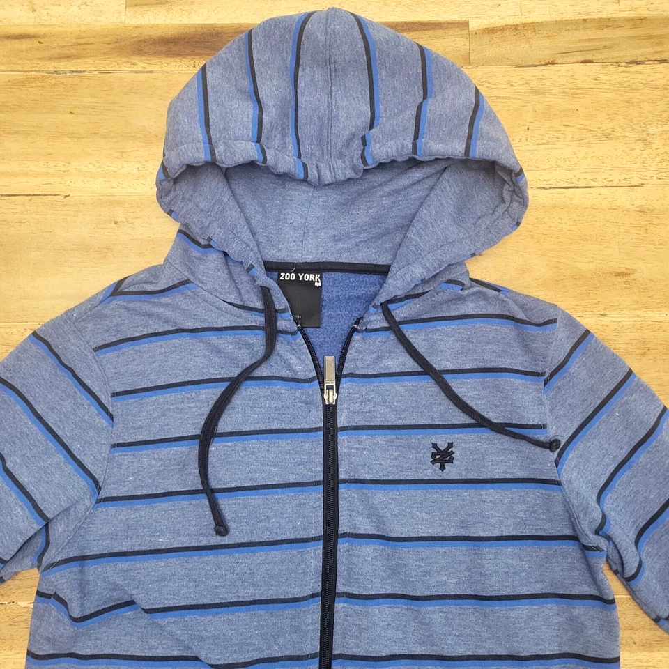 ZOO YORK Blue Striped Hoodie Jacket Sweatshirt Full Zip Unisex Youth Size Small - Image 3 of 4