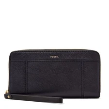 Fossil Jori RFID Zip Clutch Midnight Navy Leather Wallet ZipAround Wristlet