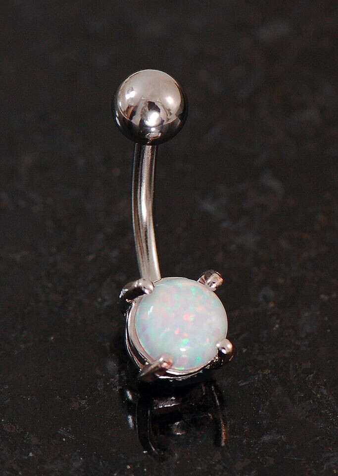 2CT Round Cut Fire Opal Women's Lab Created Belly Ring 14K White Gold Finish