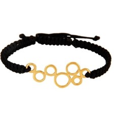 Yellow Gold Plated 925 Sterling Silver Black Macramé Adjustable Bracelet Jewelry