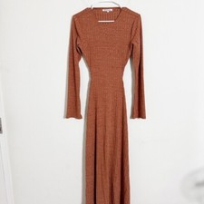 Reformation Auguste ribbed long sleeve open back maxi dress M