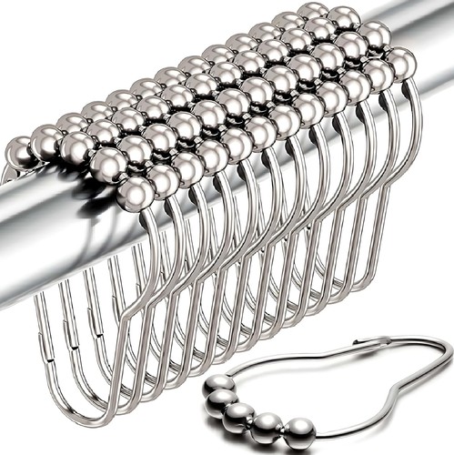 Shower Curtain Hooks Rust Proof Stainless Steel Shower Curtain Rings, Set of 12