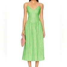 NWT Rhode Sophie Linen Midi Dress in Green Lemon Sz 4