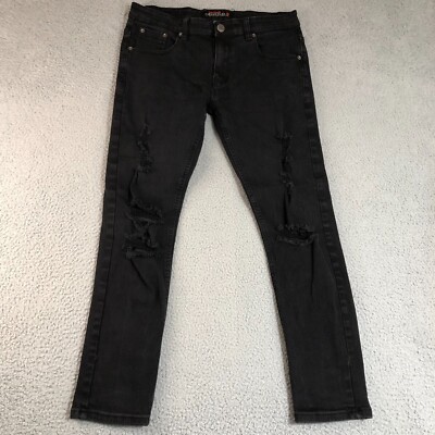 Copper Rivet Jeans Mens 34x30 Black Preppy Distressed Denim Straight Stretch