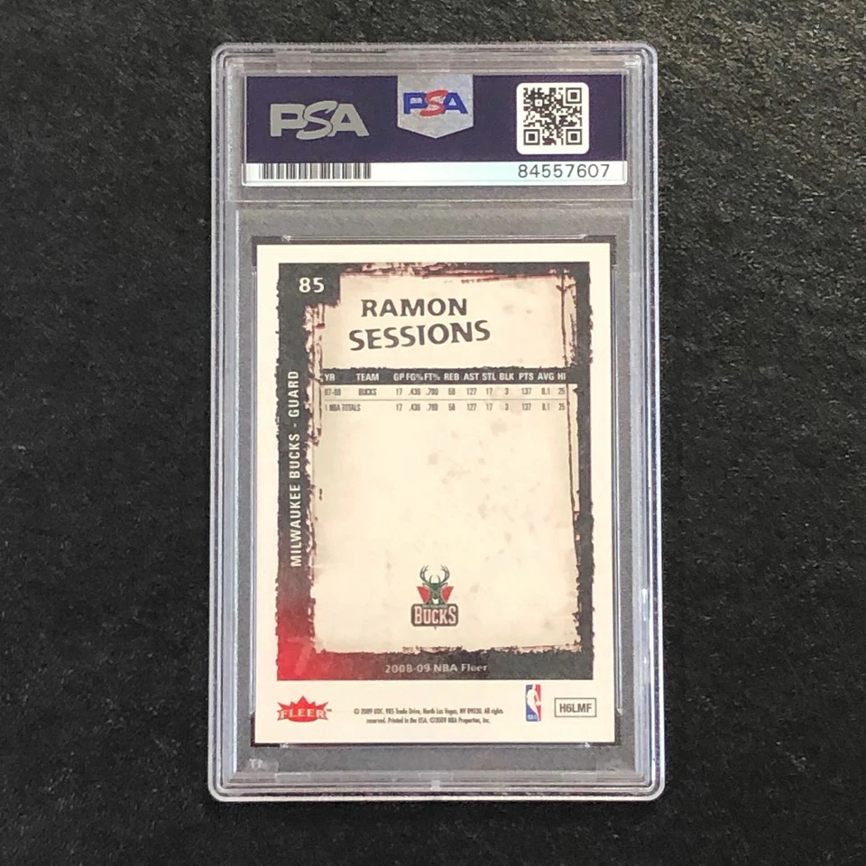 Fleer #85 2008-09 Ramon Sessions firmado automático 10 PSA losa Bucks Foto 2 de 2