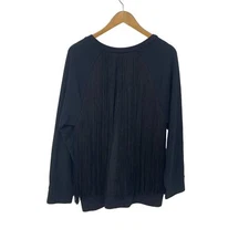 DKNY Womens Black Fringe Urban Essentials Line Pullover Cotton Sweater Size L