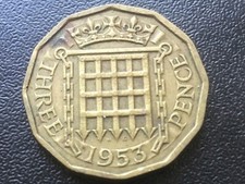 1953 Elizabeth II British threepenny - Brass  3d (Res. stk)
