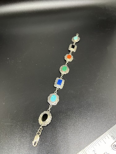 Vintage Signed BOMA 925 Southwestern Multi Gemstones Blacelet