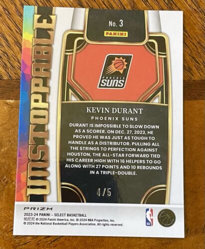 /5🔥 2023-24 Panini Select Kevin Durant Unstoppable GREEN Phoenix Suns - Picture 2 of 2