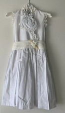 Marie Amelie Santa Comunione, Abito da damigella d'onore Pizzo Bianco con Fiore + Borsa Età 8