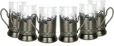 Neman Crystal Tea Glass with Tea Glass Holder / Podstakannik. 8.5oz . Set of 6
