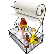 SkyMall 17.5" Versatile Tabletop Paper Towel Holder with Basket - Black