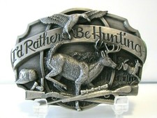 Whitetail Buck Stag Deer Duck Rifle Gun Hunting 1987 Pewter Belt Buckle Siskiyou