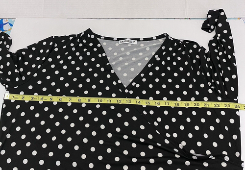 Doublju Top Women 3X Black White Polka Dots Cross Body 3/4 Sleeve Blouse Shirt - Picture 8 of 17