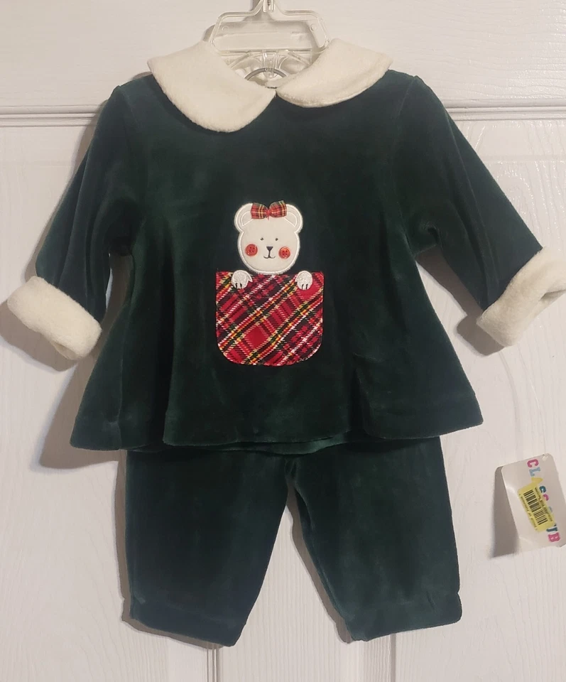 Juego de vacaciones vintage Class Club terciopelo verde talla 3 m nuevo con etiquetas Foto 3 de 4