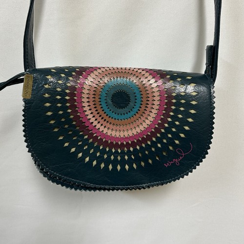 Desigual Teal Crossbody Shoulder Handbag Color Burst Cut Outs Small Saddlebag - Picture 2 of 14