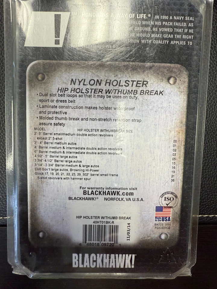 Blackhawk Nylon Hip Holster w/Thumb Break;  RH;  3-4" Medium Autos;  40HT01BK-R - Image 2 of 2