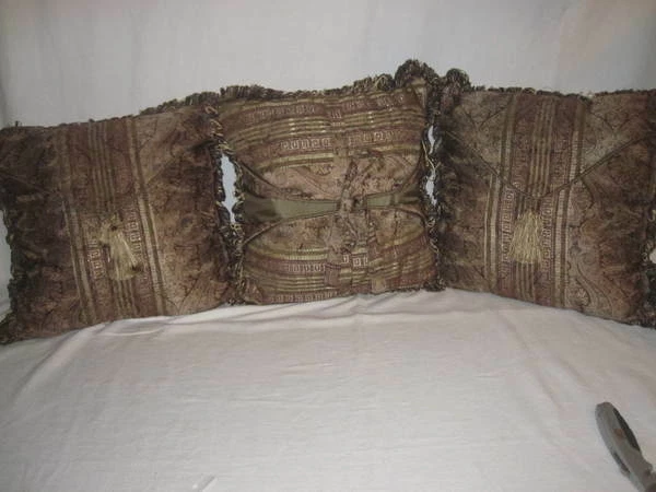 Three Croscill paisley gold burgundy brown throw pillow damask stripe tangier ta - Image 3 of 4