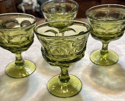 VINTAGE FOSTORIA ARGUS Green Sherbet Champagne Glass Henry Ford (4)